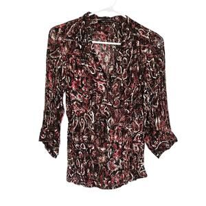 Violet & Claire Sheer Pleated Blouse 3/4 sleeve Metallic - sz M - EUC